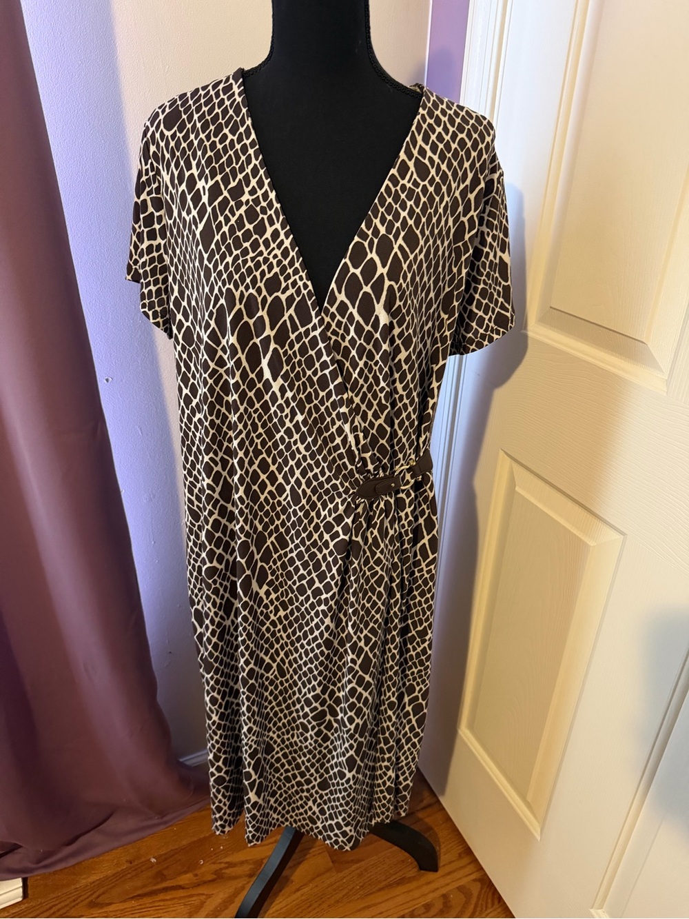 Charter Club Brown Ivory Giraffe Print Wrap-Style Dress Size 2X